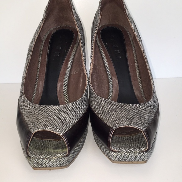 Marni Tweed Peep Toe Platform Heels - Picture 2 of 6